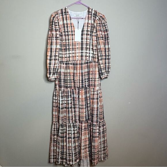 NWT Joie Tobey Peach Espresso Midi V-Neck 3/4 Sleeve Dress Size 6 Small - Picture 7 of 9